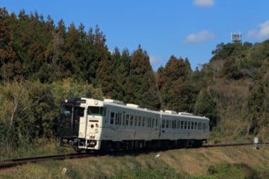 森の中を走る白い電車