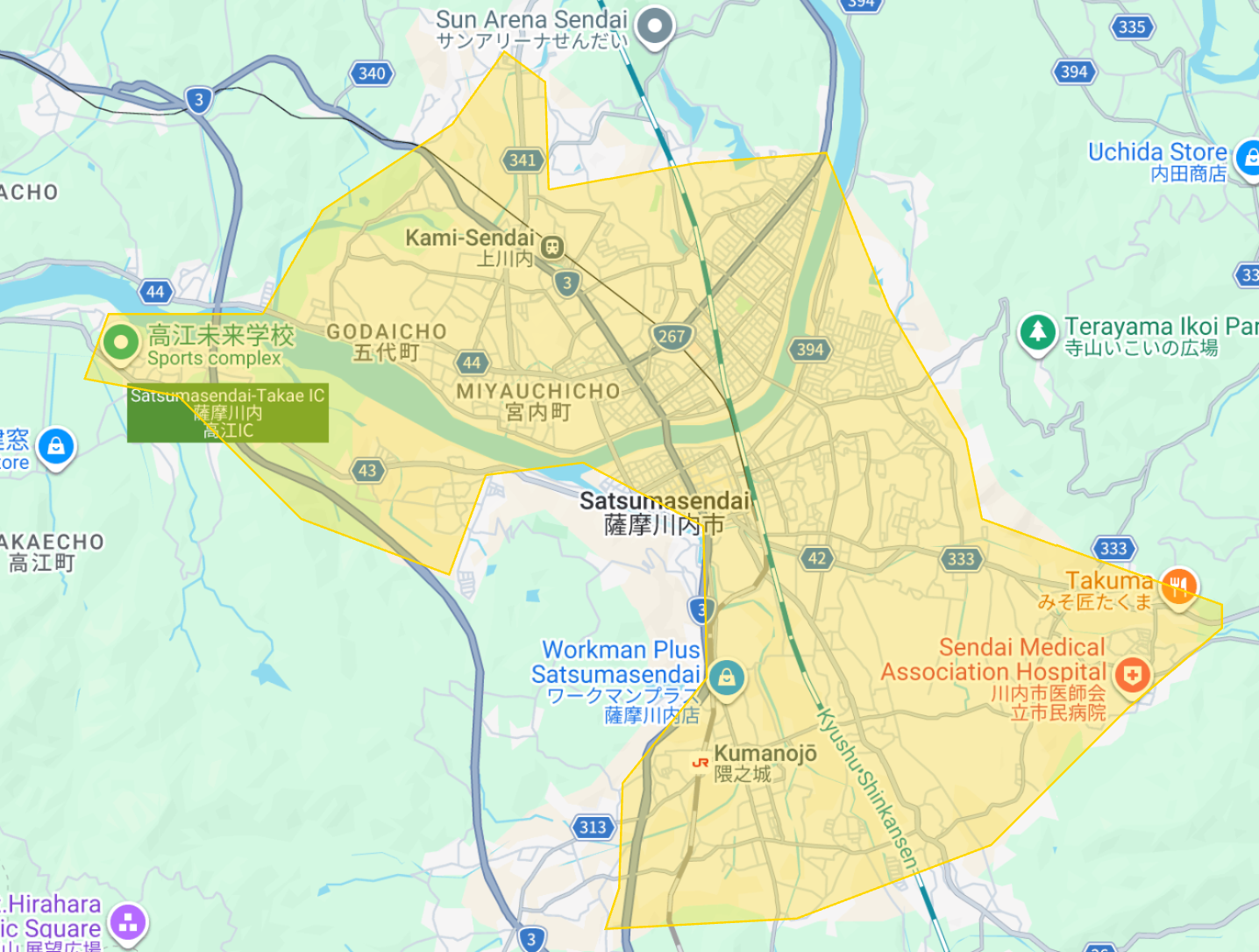 薩摩川内市の地図