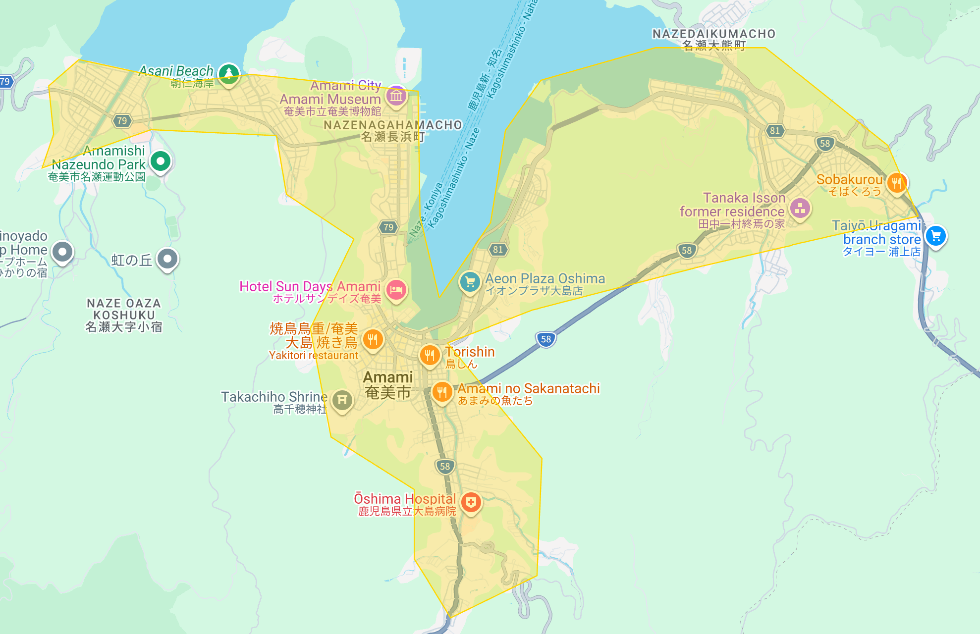 奄美市の観光マップ