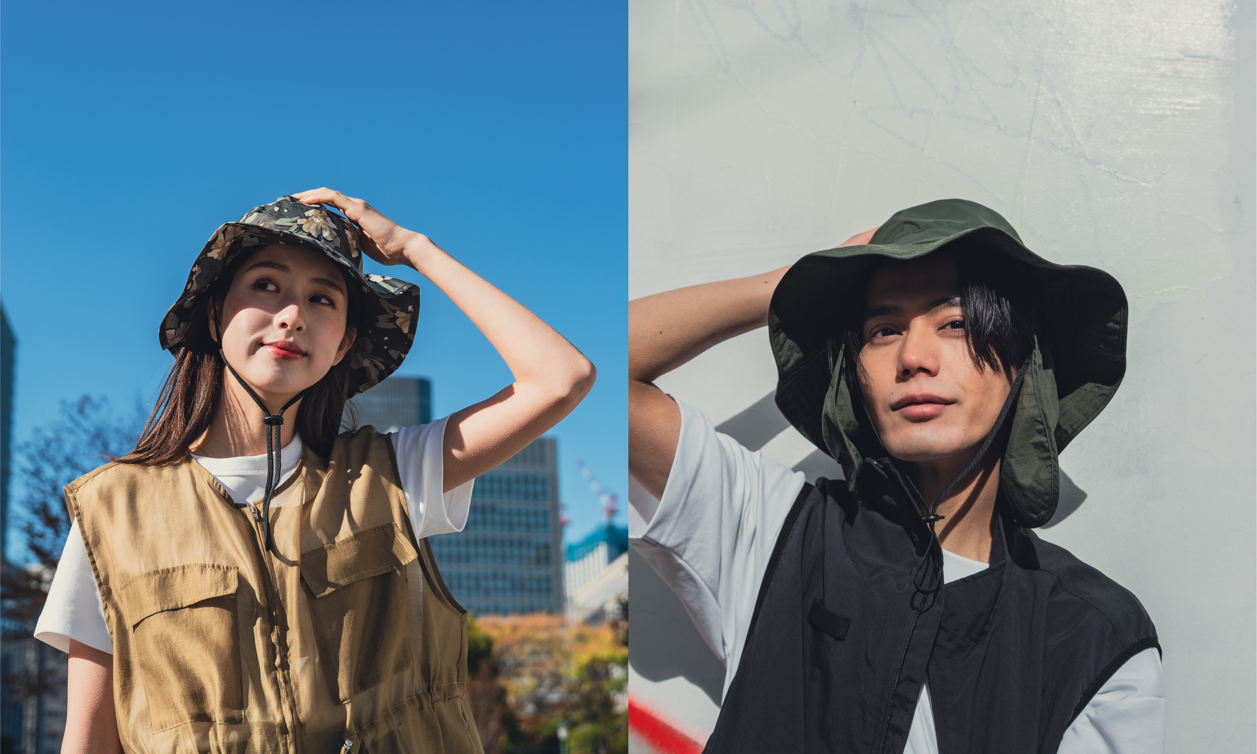 帽子をかぶった2人の人物のコラージュ